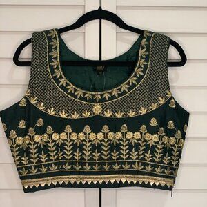 NWT - House of Indya Green Sequin Thread Embroidered Silk Lehenga Set - Size L